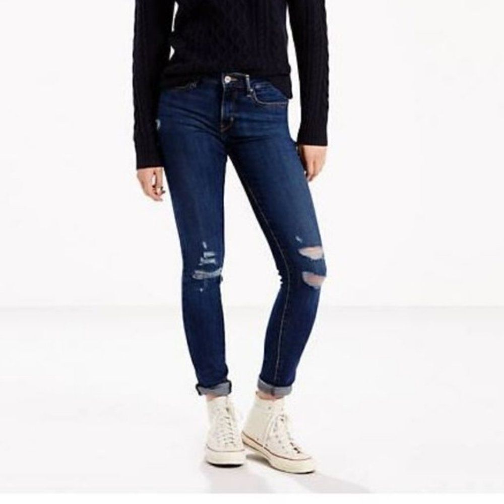 Levi's 711 Dark Wash Distressed Skinny Jeans
